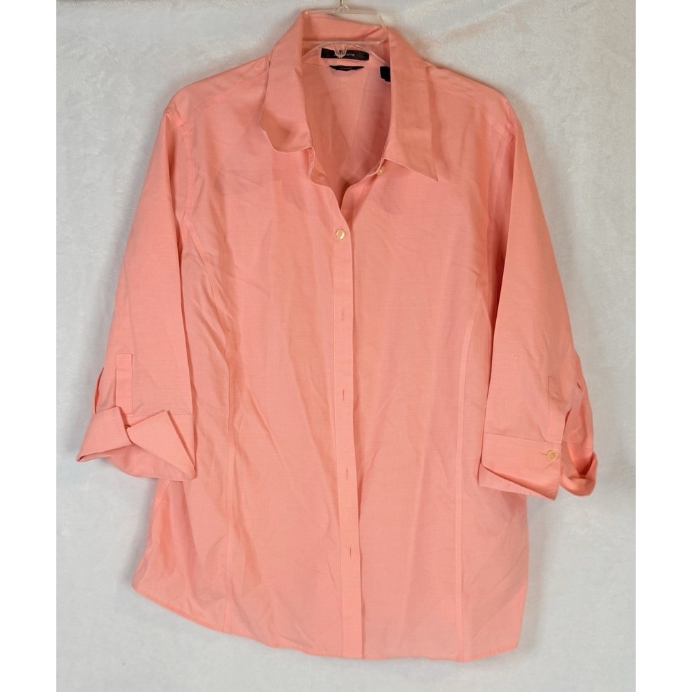 Liz Claiborne Coral Button Shirt 16W Roll Tab Sleeve Cotton Blend Top‎ Work